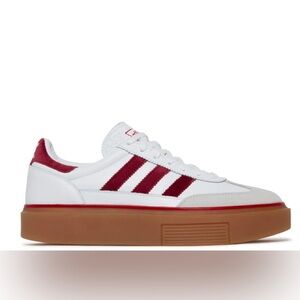 Adidas White and Burgundy Sneakers with Gum Sole